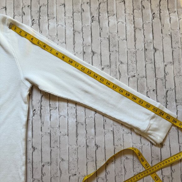 American Eagle Mens White Waffle Knit Long Sleeve Shirt With Embroidered Logo - Picture 12 of 13